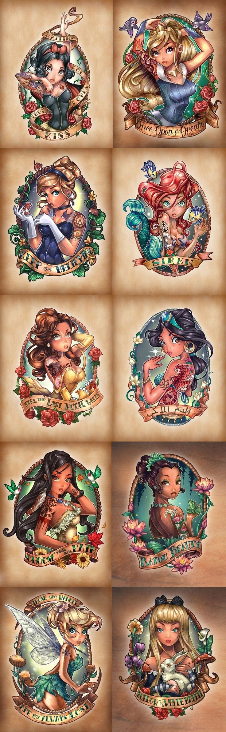 Disney Tattoo Disney Princesses As Fierce Vintage Tattooed Pin Ups