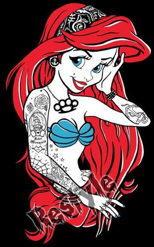 Disney Tattoo Mermaid Ariel Rebel Tattoo Ladies Girls Vest Top Punk Emo Gothic