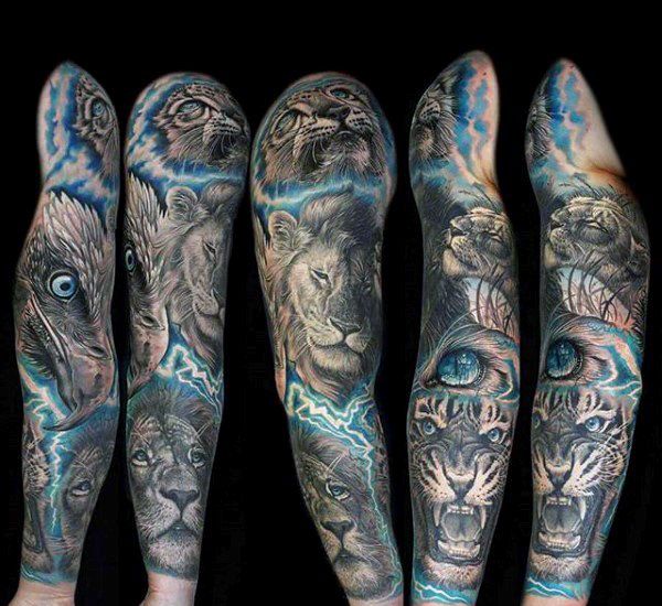 Tattoo Trends Mens Electric Blue Ink Big Cat Lion Full Sleeve Tattoo