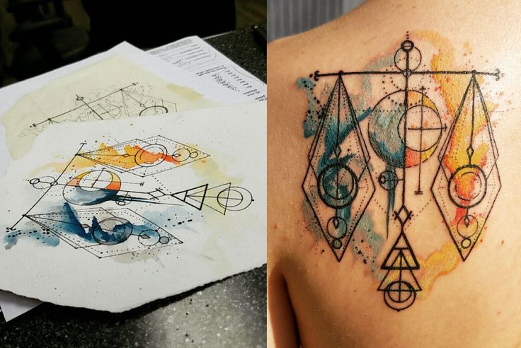 Watercolor tattoo - Libra scales geometric watercolor tattoo