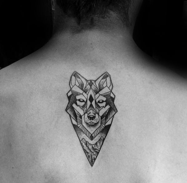 Tattoo Trends - Small Mens Geometric Wolf Upper Back Tattoos