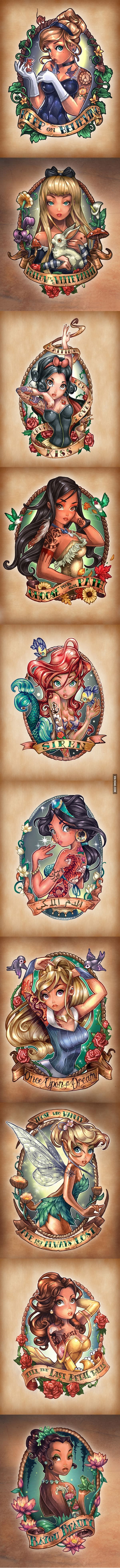 Disney Tattoo Disney Princesses As Fierce Vintage Tattooed Pin Ups