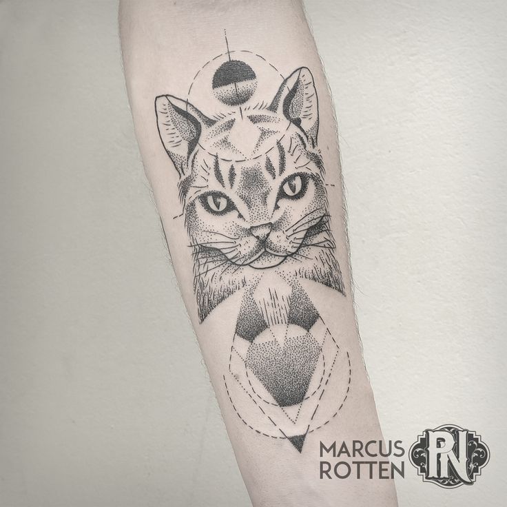 Geometric Tattoo - Cat Tattoo, geometric, dotwork, blackwork ...