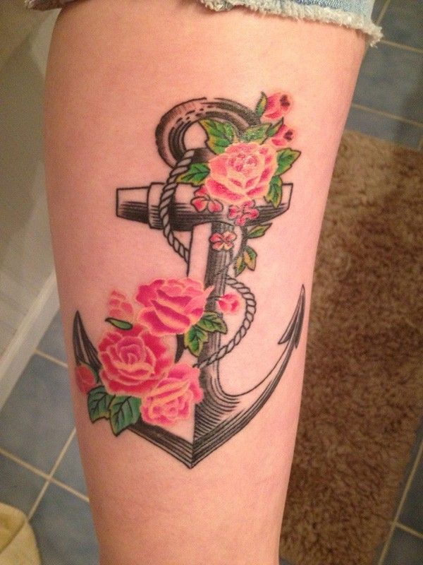 Watercolor tattoo - terrific anchor entangled with roses watercolor ...