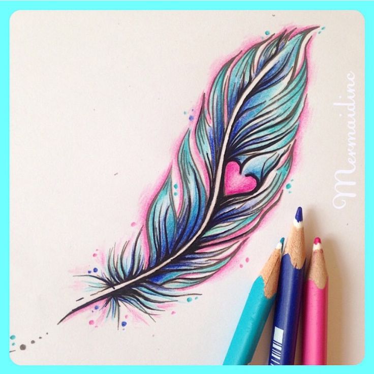 Women Tattoo - Girly colourful feather and heart tattoo by Mermaid Inc ...