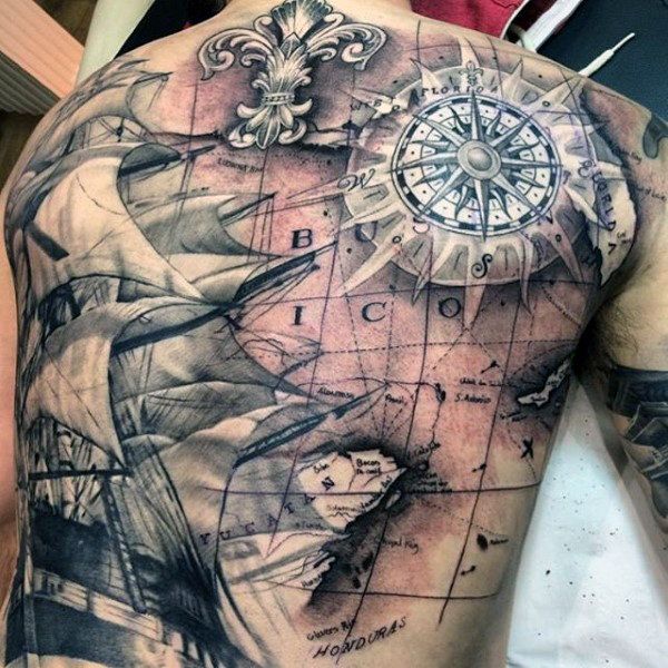 Tattoo Trends - Pirate Ship Treasure Map Tattoo For Men