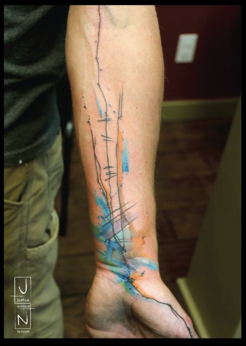 Watercolor tattoo - I like the way the tattooed lines ...