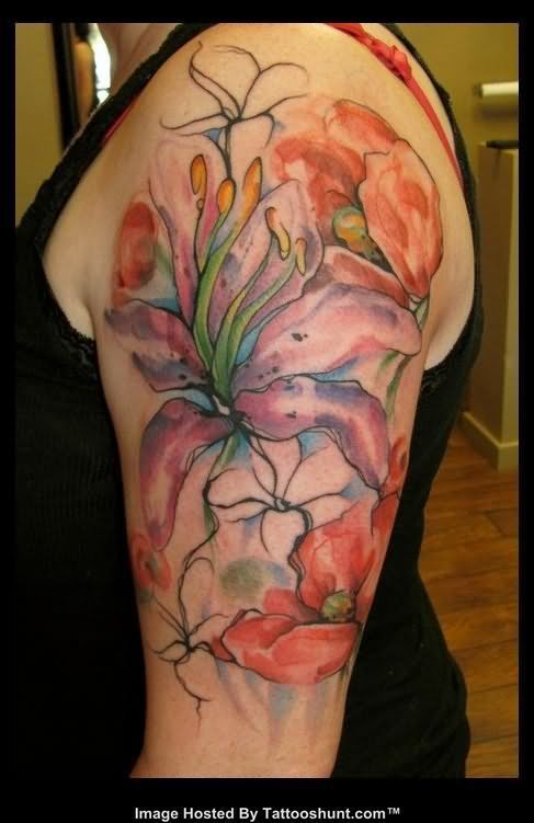 Watercolor tattoo - awesome Watercolor tattoo - Left Half Sleeve