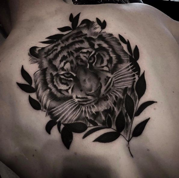 Animal Tattoo Designs - Black and grey ink tiger on back by Chris ...