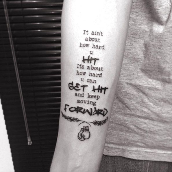 Body - Tattoo's ImageDescriptionInspirational quote on forearm by Patr...