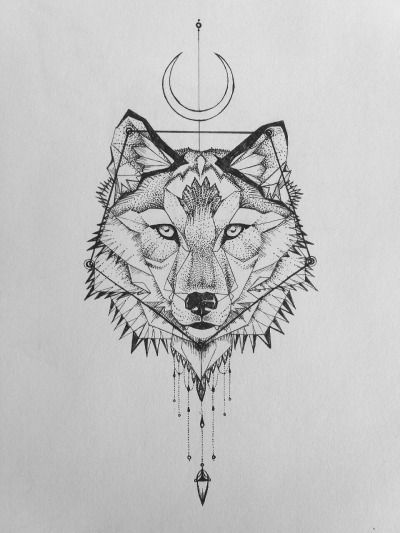 Abstract geometry wolf design tattoo triangle back