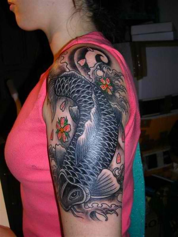 Women Tattoo Koi Fish Koi Fish Design With Flower On The Left Arm Tattoomodels Tattoo Tattooviral Com Your Number One Source For Daily Tattoo Designs Ideas Inspiration