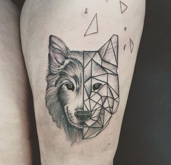 Animal Tattoo Designs - Geometric Wolf Tattoo by Jess Ika - TattooViral