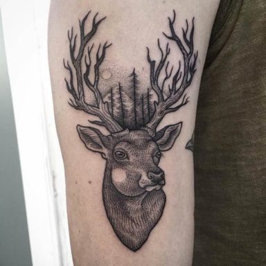 Animal Tattoo Designs - Line and dotwork stag tattoo by Surflanda