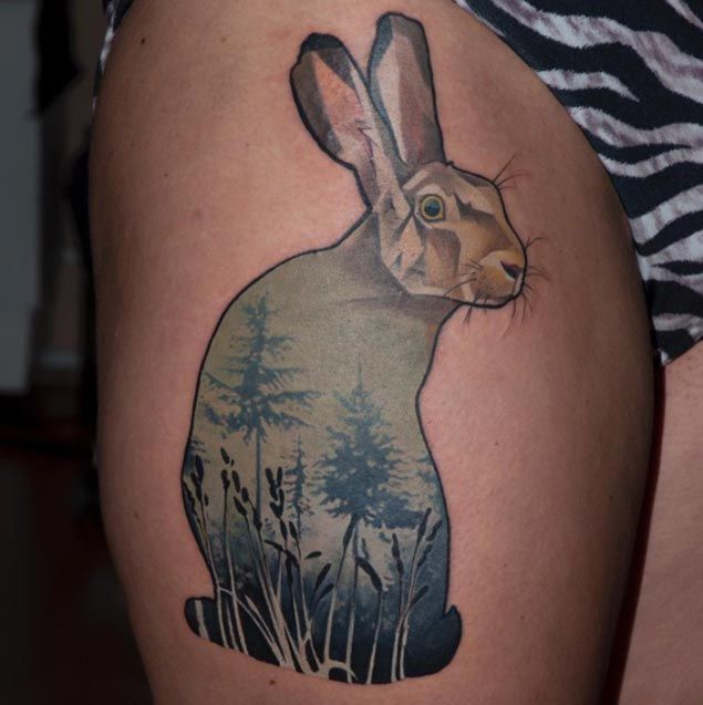 a tattoo of a white rabbit | Stable Diffusion