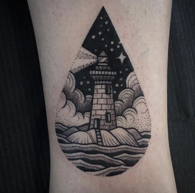 Body - Tattoo's - Water Droplet Lighthouse Tattoo by Susanne Konig ...