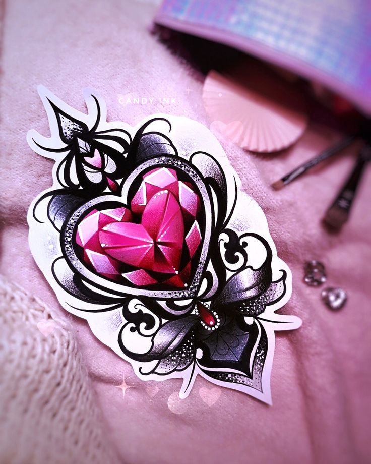 Tattoo Trends Neo Traditional Girly Tattoo Design Red Black Crystal Diamond Heart G Tattooviral Com Your Number One Source For Daily Tattoo Designs Ideas Inspiration