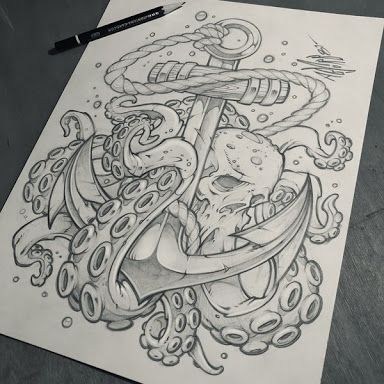 Tattoo Trends - Resultado de imagem para anchor drawing with octopus ...