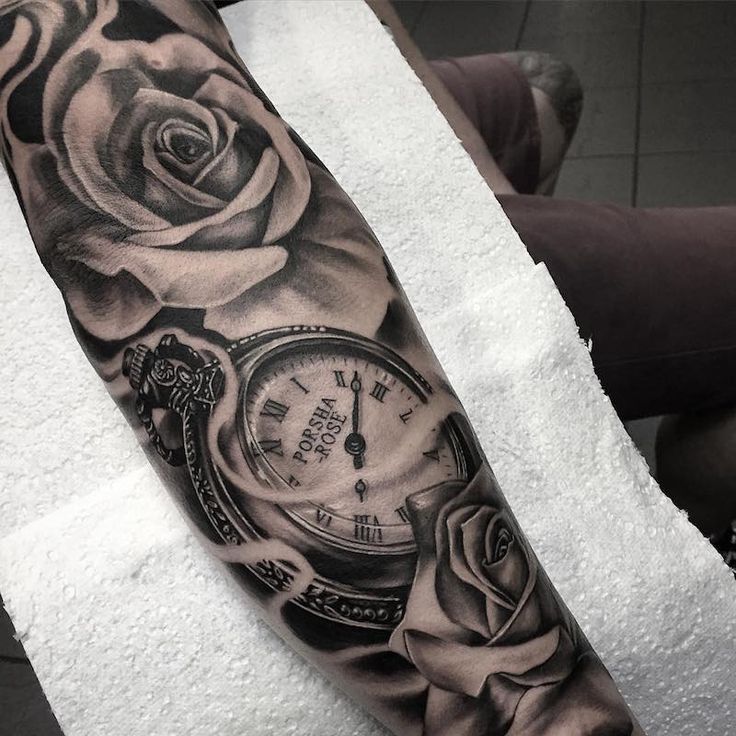 Tattoo Trends Tatouage Bras Homme Noir Et Gris Montre Gousset Et Rose Realistes Tattooviral Com Your Number One Source For Daily Tattoo Designs Ideas Inspiration