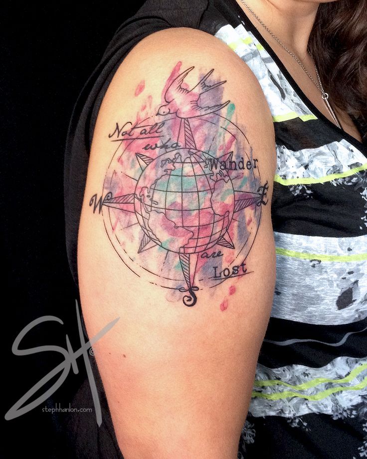 Watercolor tattoo - not all those who wander are lost 