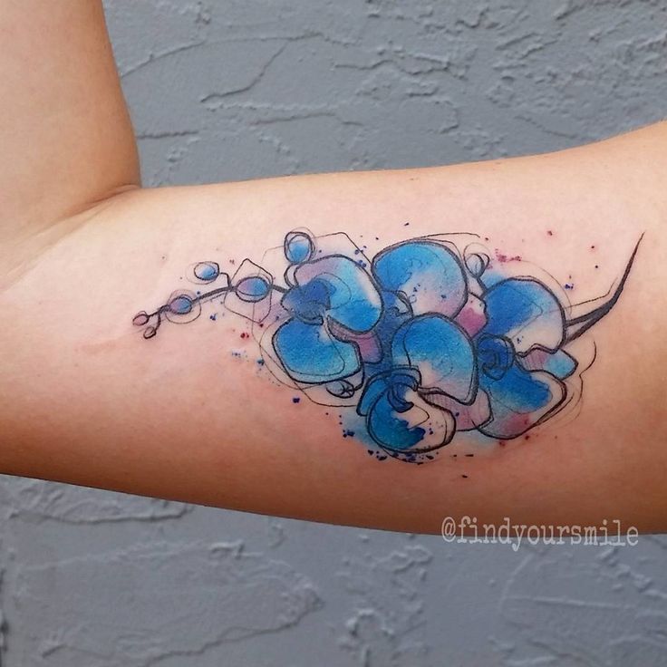 Watercolor tattoo - Blue Orchids by Russell van Schaick. 