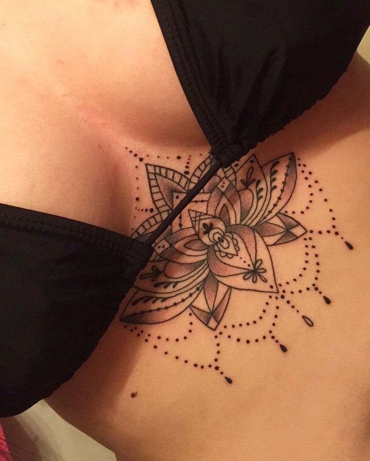 Lotus flower sternum tattoo. 