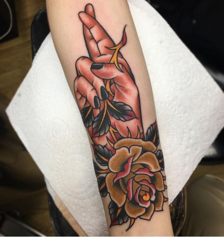 Body - Tattoo's - Fingers crossed with rose done by ...