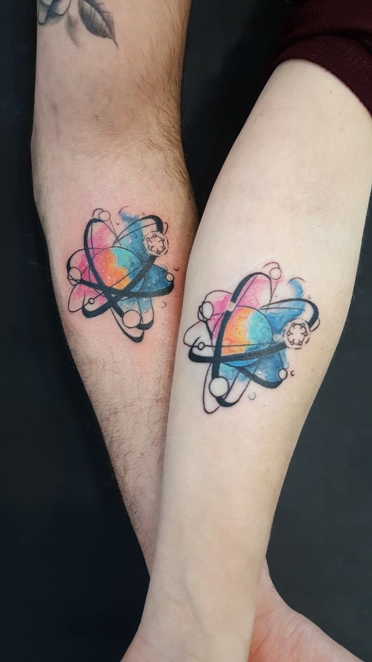 Friend Tattoos - Friendship tattoo couple watercolor atom ink inked