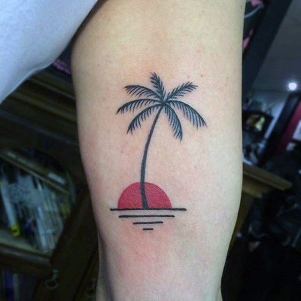 Tree Tattoo - Simple little black ink palm tree with sun tattoo on arm ...