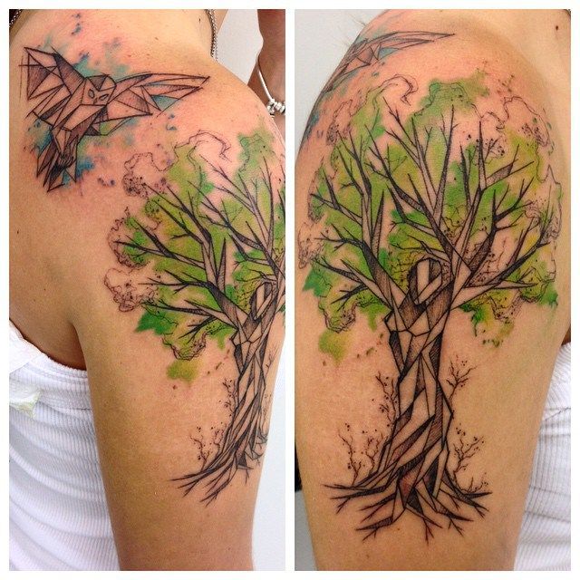 Tree Tattoo - Sketchy Watercolor Tree Tattoo on Shoulder - TattooViral ...