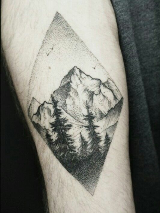 Tree Tattoo Beautiful Black And White Mountains With Pine - mountains tattoo forearm