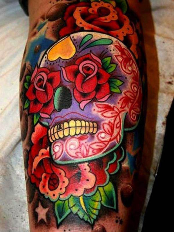 flower skull tattoo for men